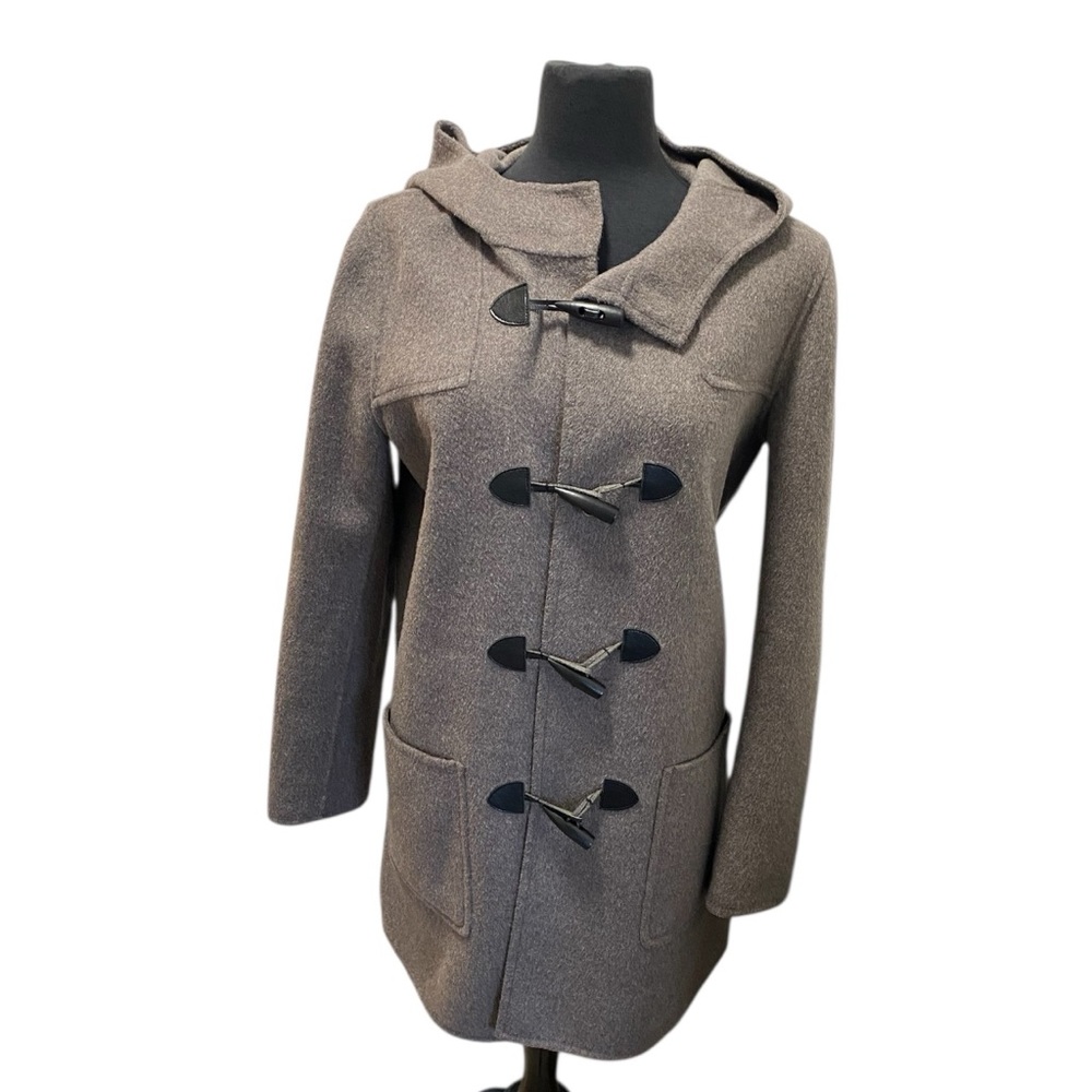 J. Jill Wool Angora Rabbit Hair Taupe Gray Toggle Hooded Winter Coat - Small